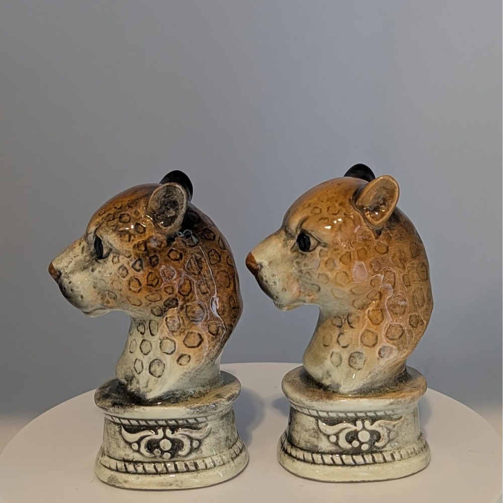 Vintage Ceramic Leopard Head Salt And Pepper Shakers‎ Made In Japan - Picture 3 of 7